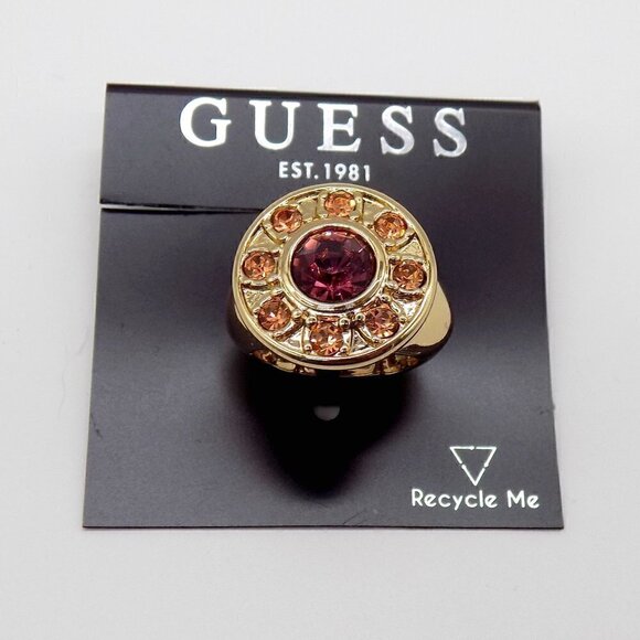 Guess Jewelry - Guess Gold-Tone Stretch Ring with Simulated Light Amethyst & Light Peach Stones